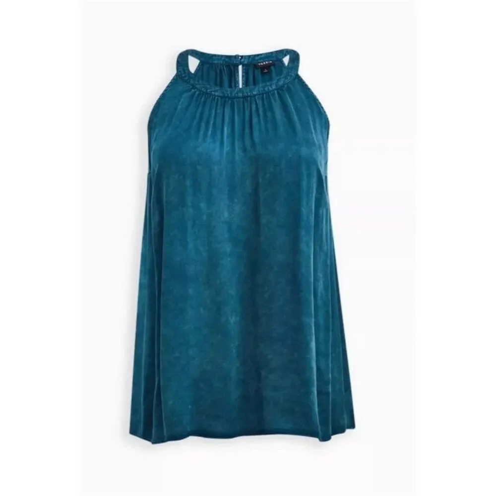 Torrid Women's Plus Teal Halter Pleat Tank Top Sleeveless Casual Blue Size 2X - Picture 4 of 4